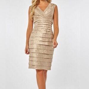LONDON TIMES Champagne Scalloped Ruffles Sleeveless Cocktail Dress Sz 4
